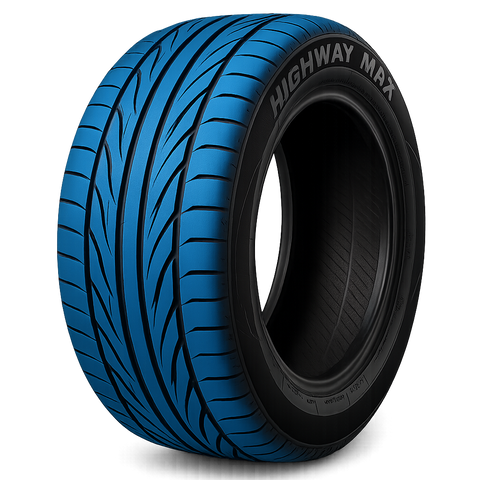 blue tread directional tread car tire with transparent background