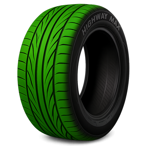 green tread directional tread car tire with transparent background