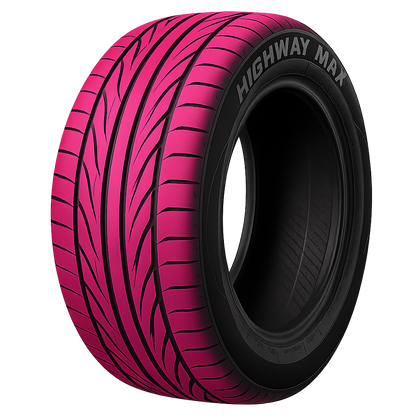 hot pink tread directional tread car tire with transparent background. no wheel