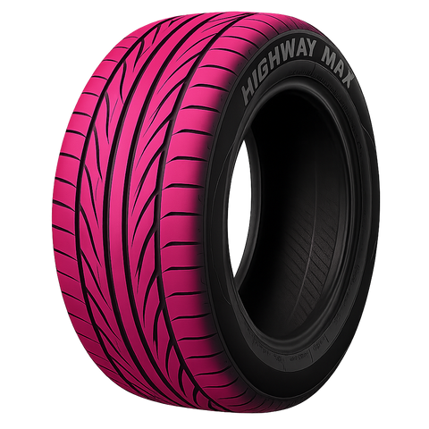 hot pink tread directional tread car tire with transparent background. no wheel
