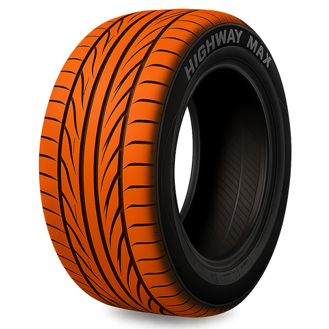 orange tread directional tread car tire with transparent background. no wheel