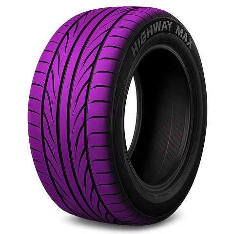 purple tread directional tread car tire with transparent background. no wheel