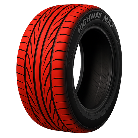 red tread directional tread car tire with transparent background. no wheel