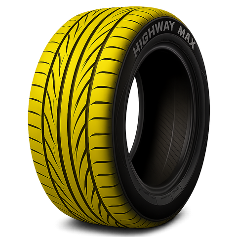 yellow tread directional tread car tire with transparent background. no wheel